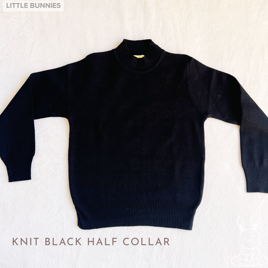 Basic Knitting Half Collar Black Pullover